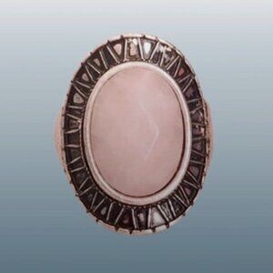 VINTAGE Oval Cabochon-Cut Rose Quartz Gem Silver Ring